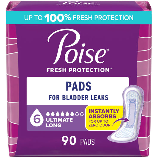 Poise empaque frontal 90 unidades mostrando protección prolongada
