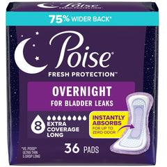 Poise empaque frontal mostrando 36 almohadillas y cobertura nocturna