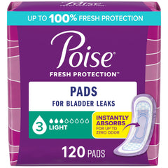 Poise frente del empaque mostrando 120 unidades y protección ligera