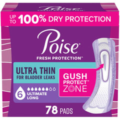 Poise empaque frontal mostrando 78 toallas y beneficio de suministro prolongado