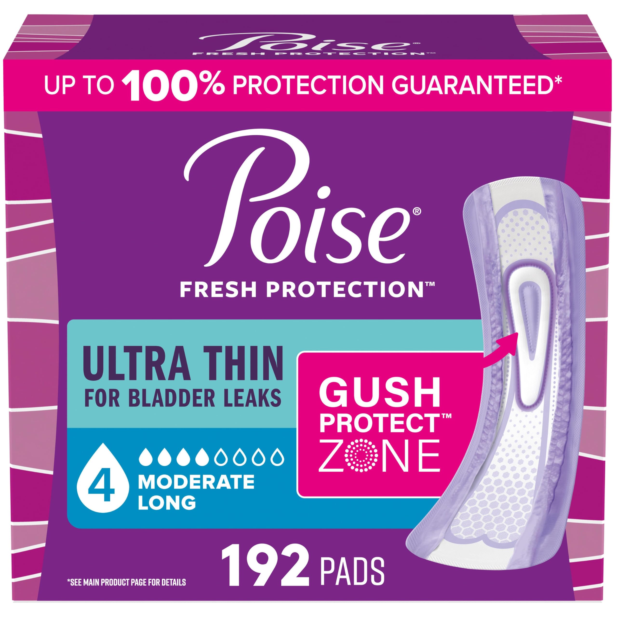 Poise frontal del paquete con 192 compresas, ideal para ahorro