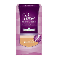 Poise microliners frente del empaque mostrando pack doble y beneficio discreción