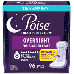 Poise paquete frontal 96 unidades mostrando cobertura nocturna y confianza
