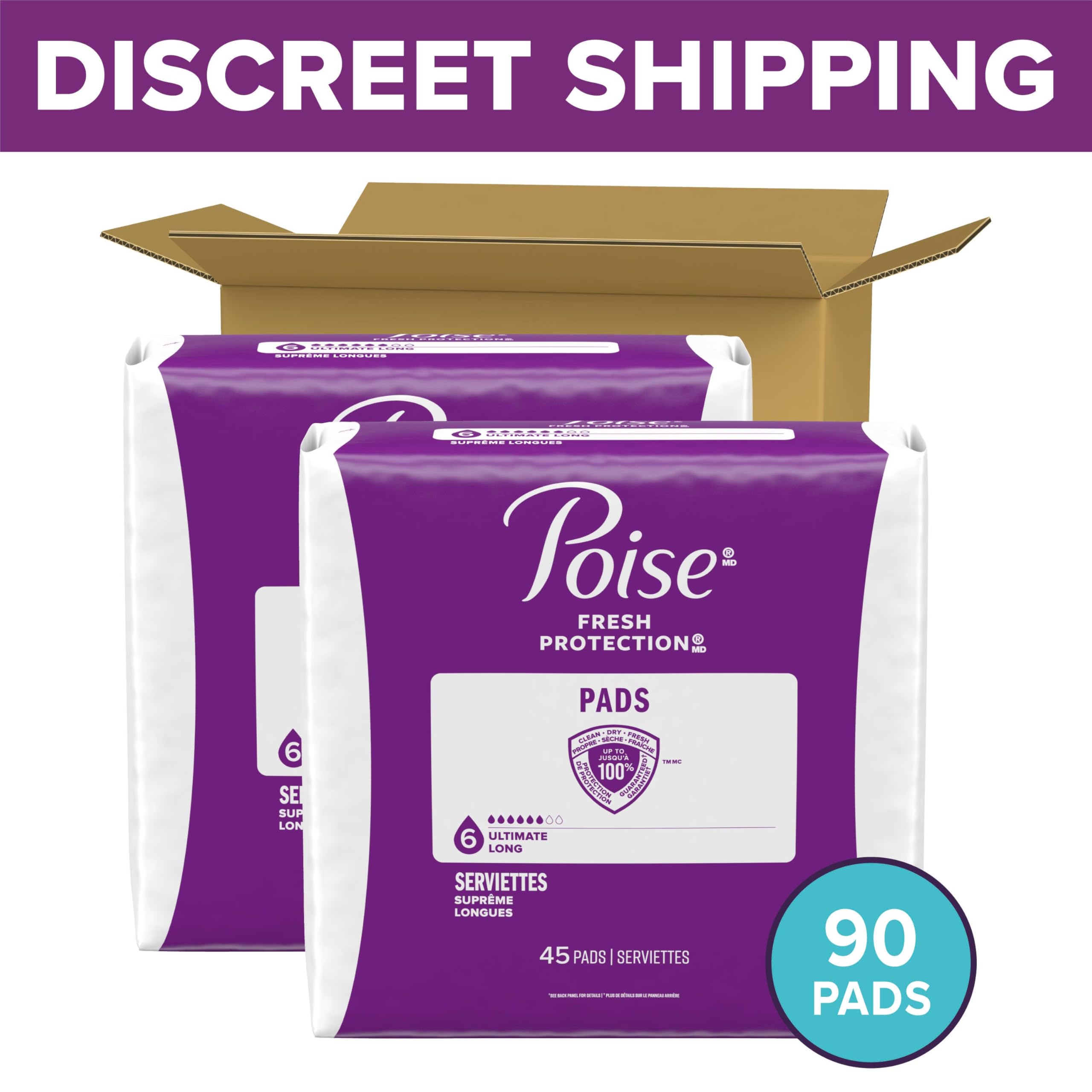 Toalla Poise extendida vista superior que muestra capa seca y ajuste