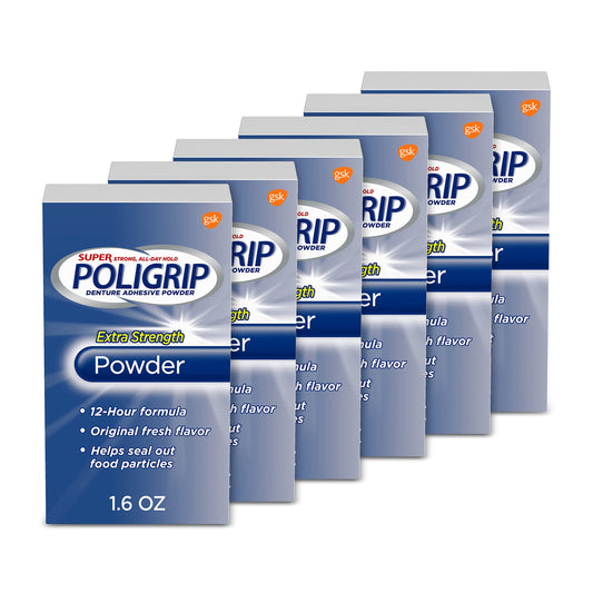 Poligrip frasco frontal mostrando etiqueta y beneficio de sujeción segura