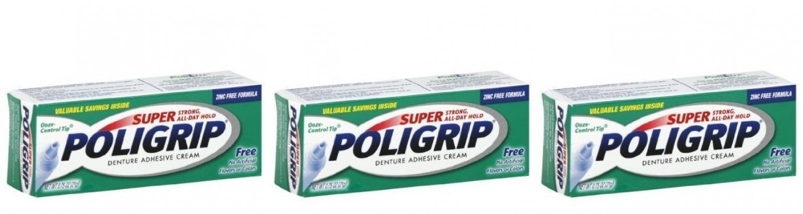 Poligrip tubo frontal 0,75 oz mostrando el envase y conveniencia de viaje
