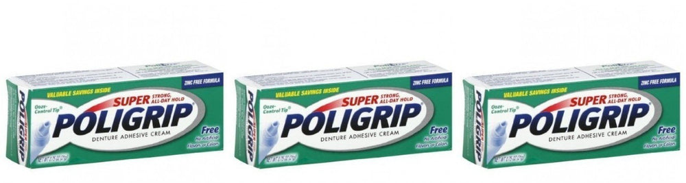Poligrip tubo frontal 0,75 oz mostrando el envase y conveniencia de viaje