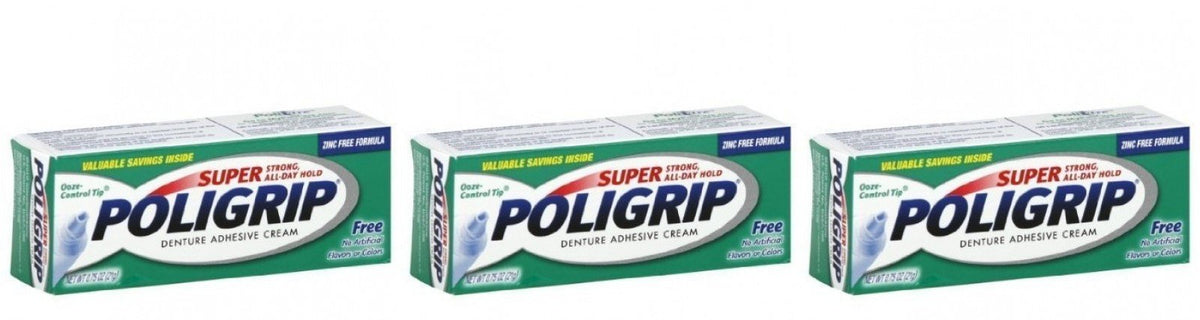 Poligrip tubo frontal 0,75 oz mostrando el envase y conveniencia de viaje