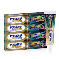 Super Poli-Grip frente del empaque con pack de cuatro tubos para mayor confianza