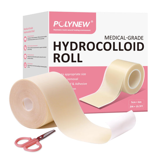 POLYNEW embalaje frontal mostrando rollo recortable y medidas, ideal para cuidado diario