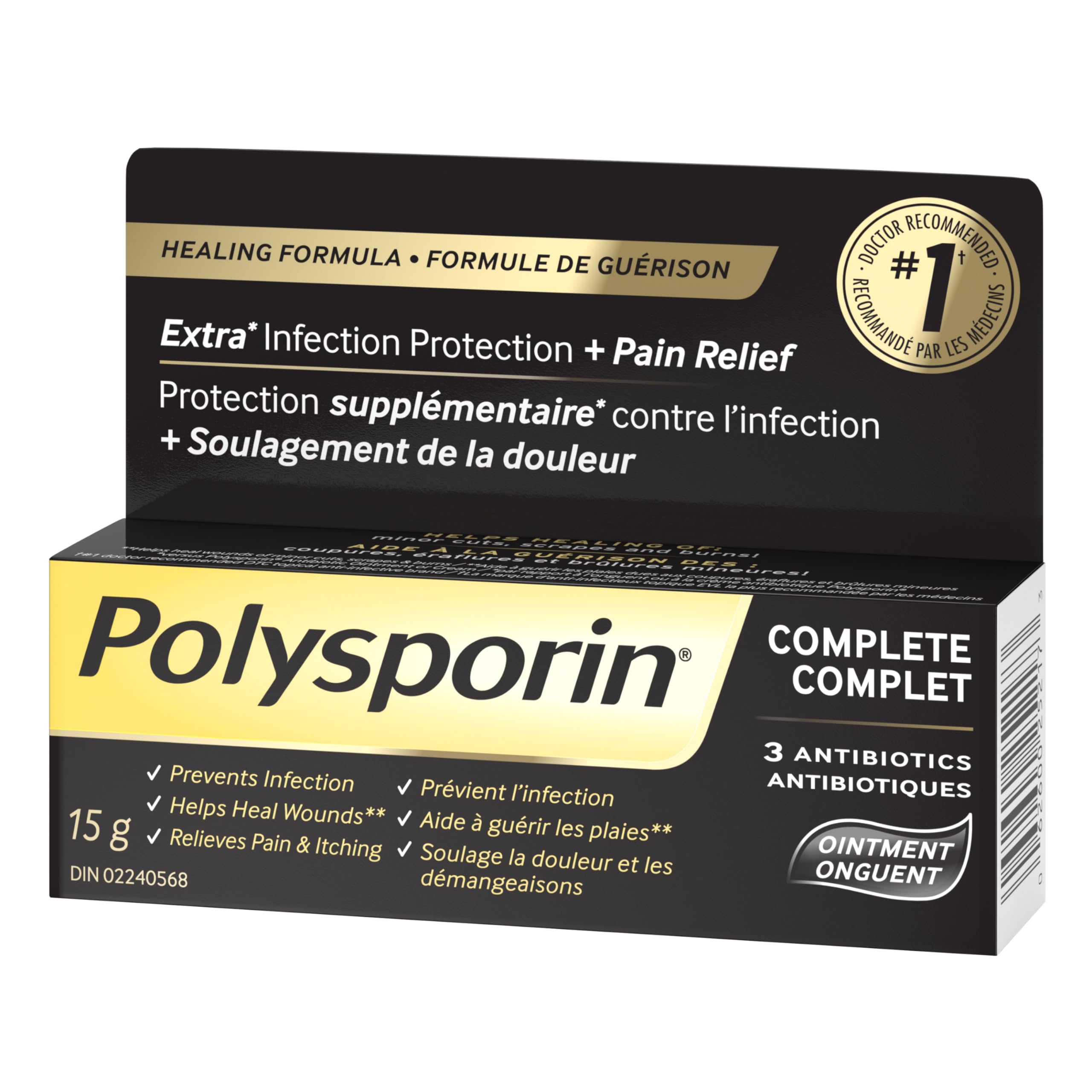 Polysporin etiqueta con ingredientes y ventajas del producto
