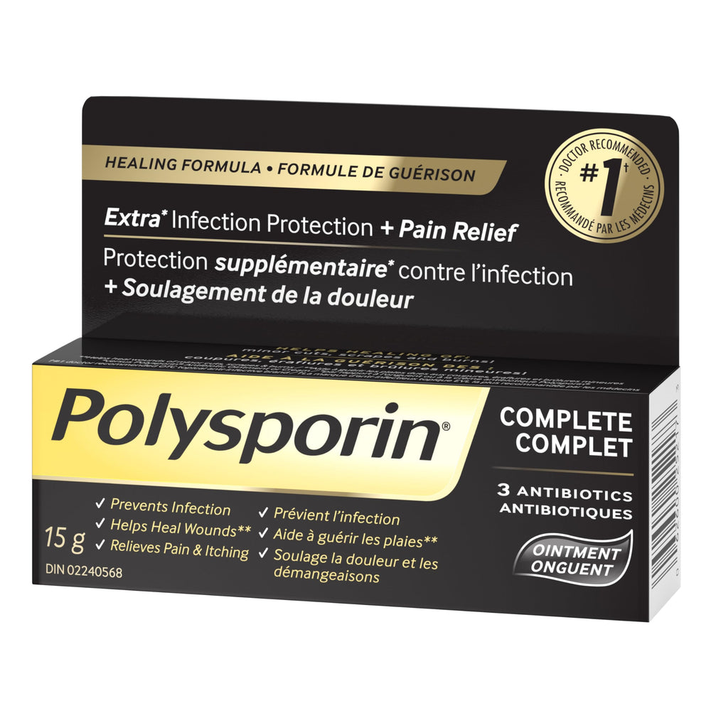 Polysporin etiqueta con ingredientes y ventajas del producto
