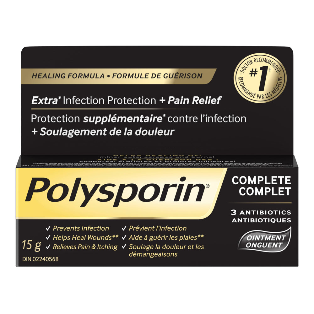 Polysporin tubo frontal 15 g mostrando envase y uso práctico