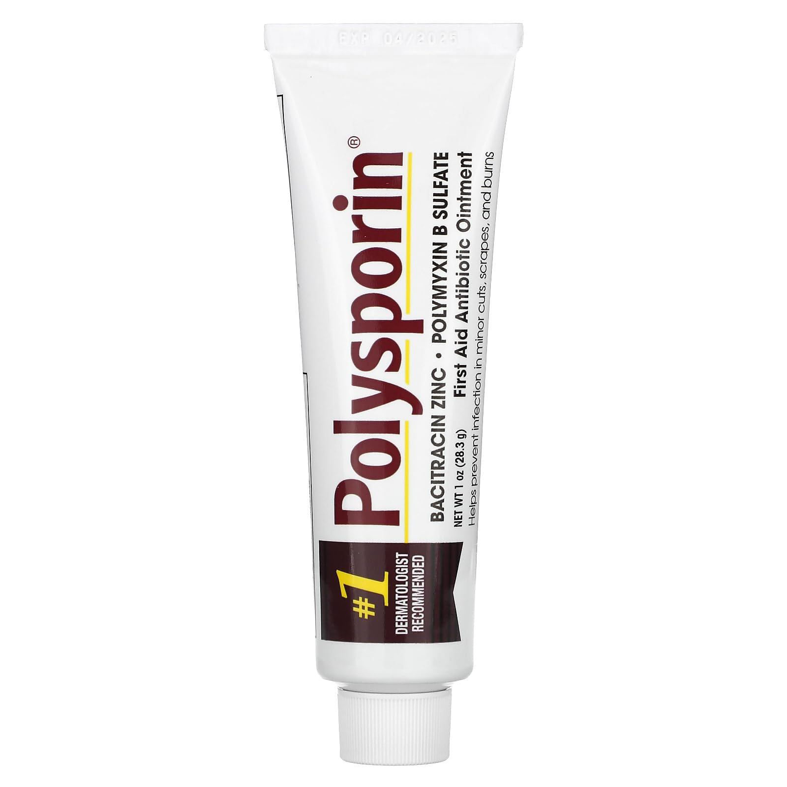 Polysporin tubo frente mostrando etiqueta clara y tamaño conveniente