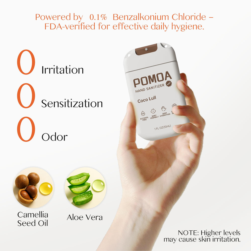 POMOA spray dentro de un bolso mostrando conveniencia para viajes y salidas