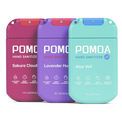 POMOA pack de 3 frentes elegante y portátil mostrando envases
