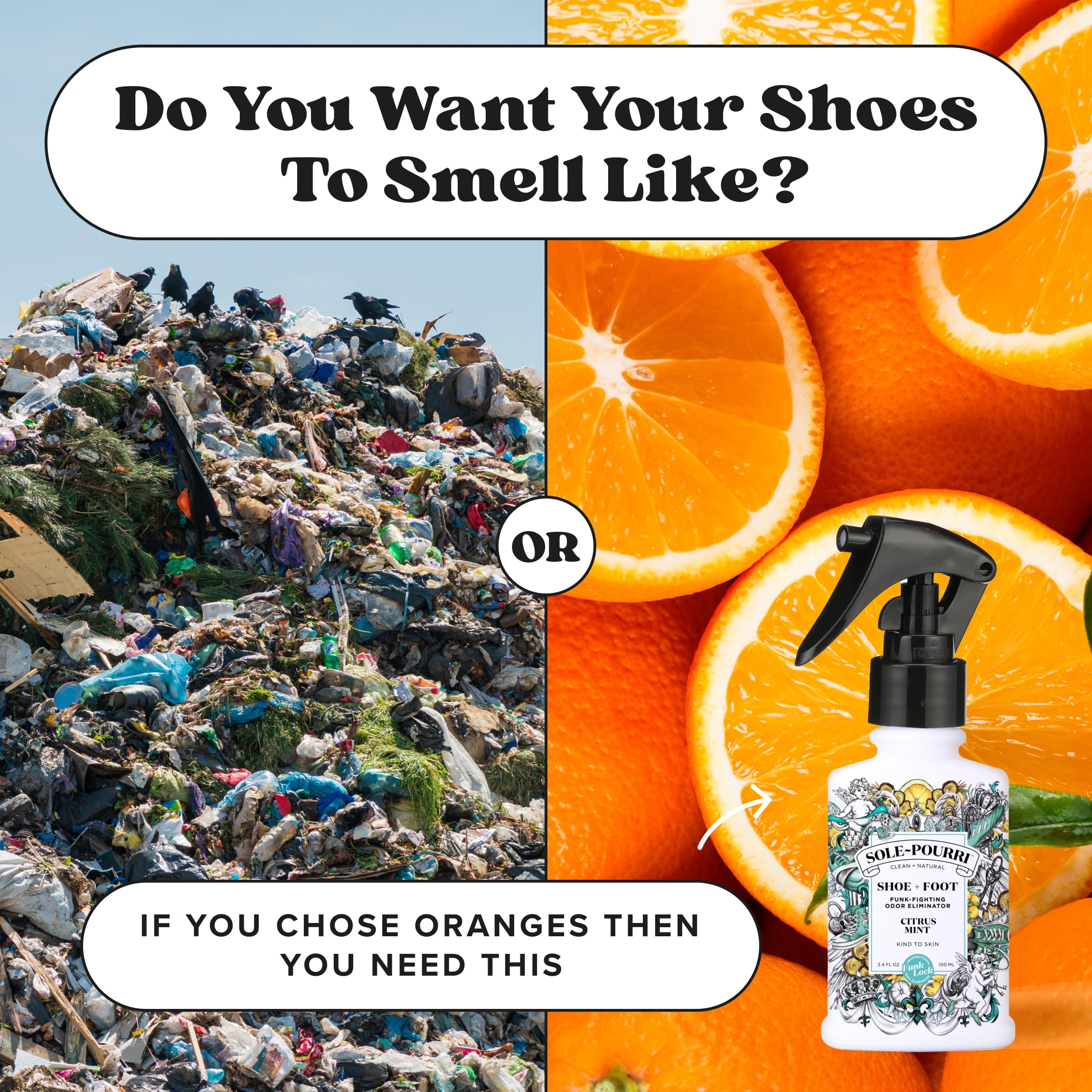 Poo-Pourri frasco junto a mano indica tamaño portátil ideal para viajes