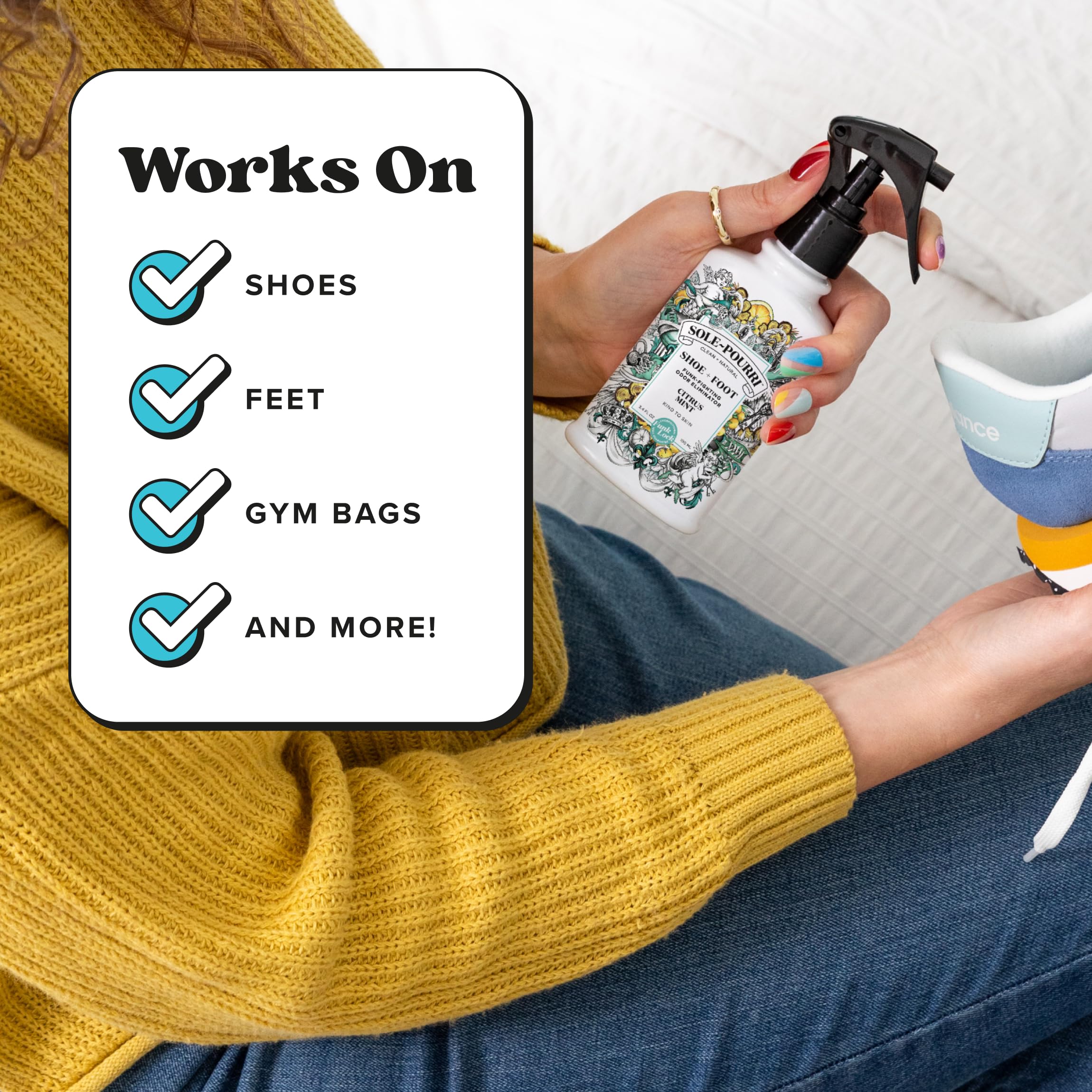 Poo-Pourri spray usado en zapatillas deportivas elimina olor eficazmente