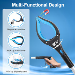 POPDA grabber junto a una regla para comparar tamaño y demostrar alcance 32 pulgadas