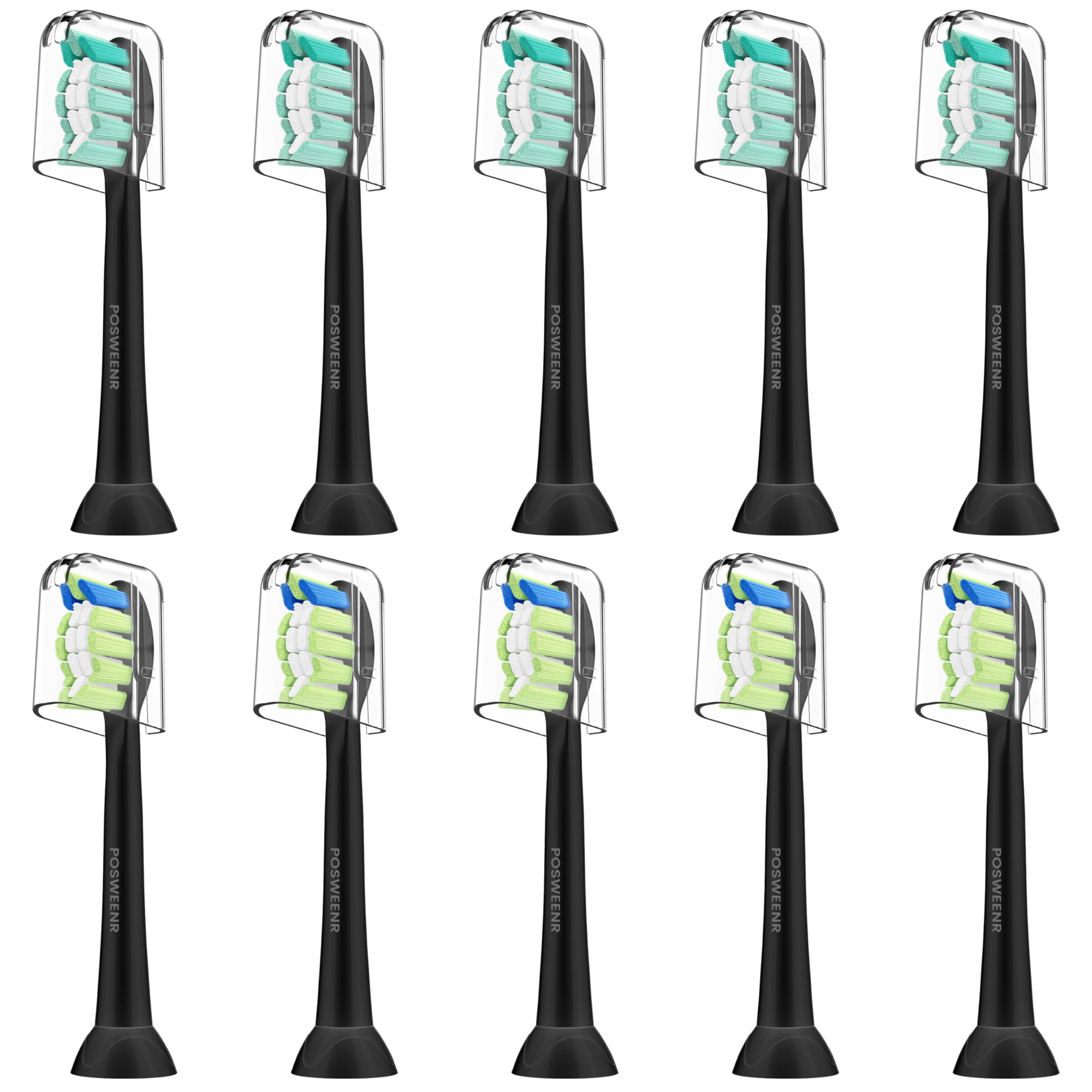 POSWEENR vista frontal del pack de 10 cabezales, recambios listos para usar