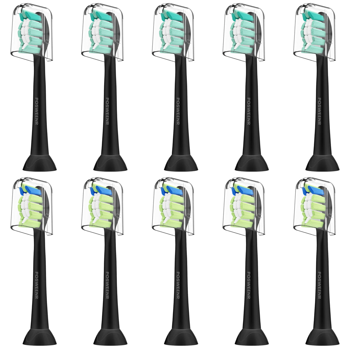 POSWEENR vista frontal del pack de 10 cabezales, recambios listos para usar