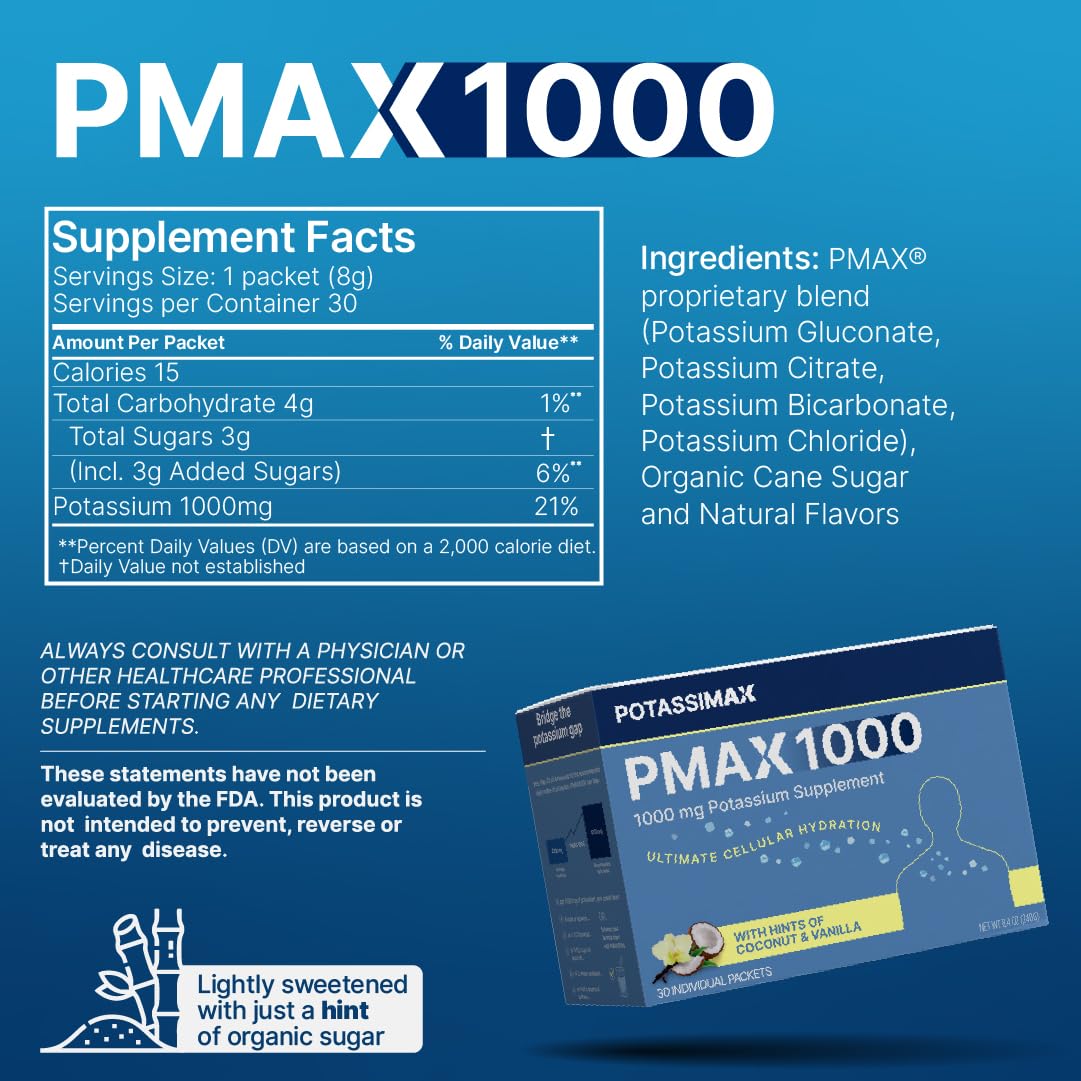 Detalle de la etiqueta PMAX1000 PotassiMax con ingredientes y pureza