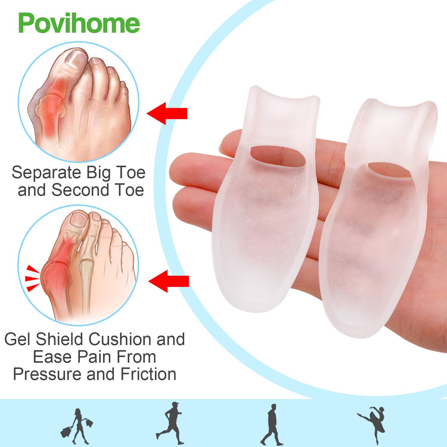 Povihome primer plano textura gel suave para amortiguar juanetes