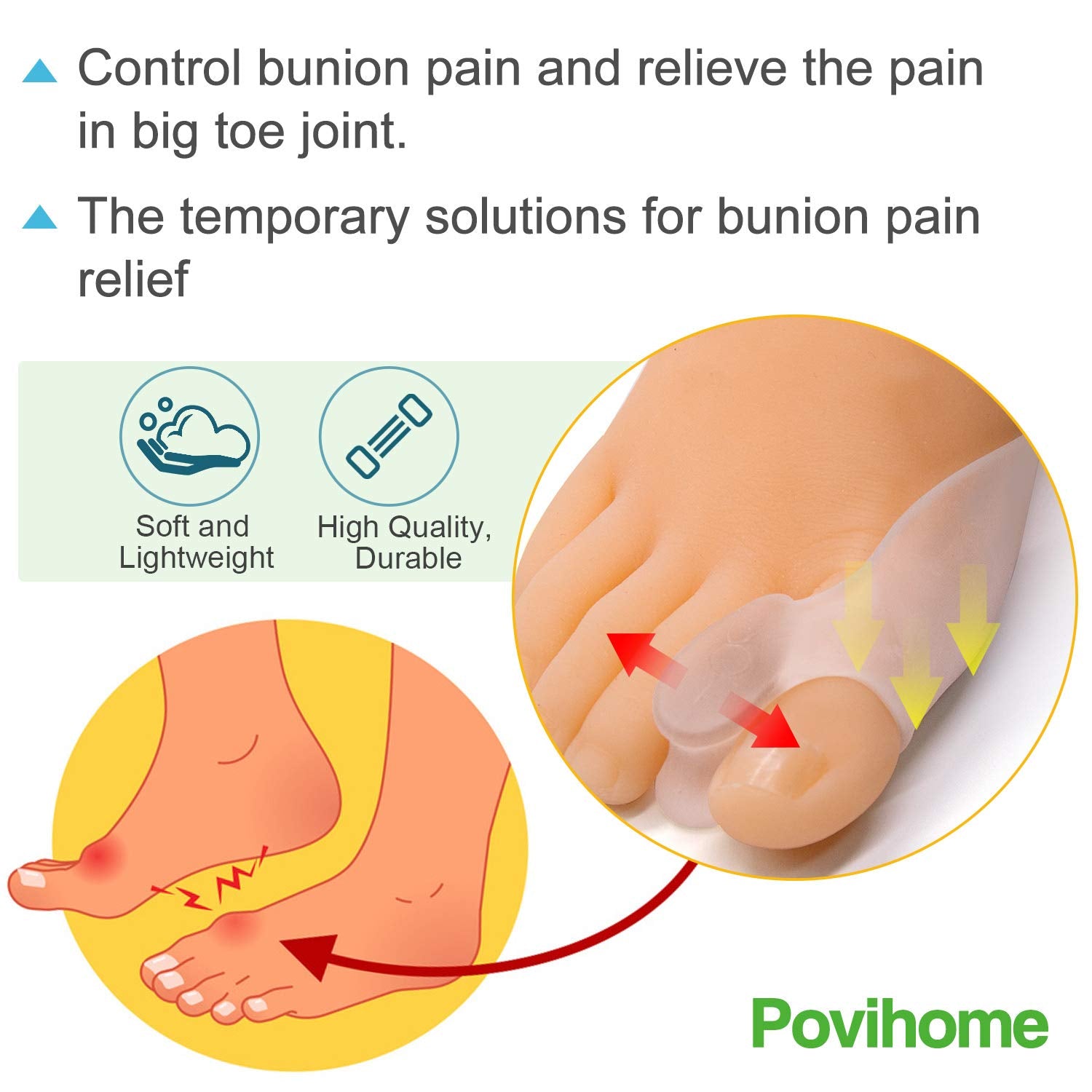 Povihome protector colocado en dedo gordo demostrando comodidad