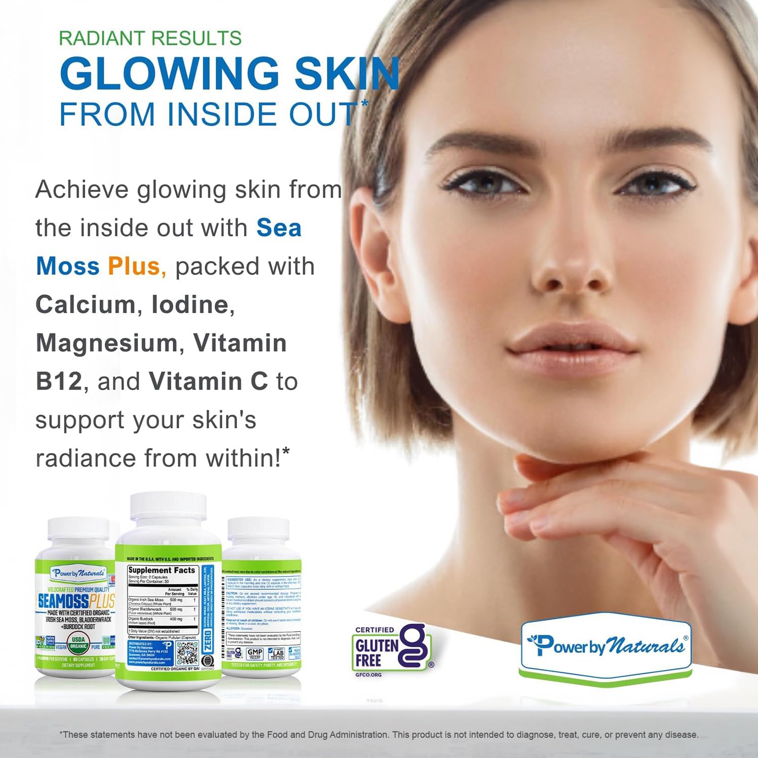 Power By Naturals ingredientes marinos: sea moss, bladderwrack y bardana, fuente natural de minerales