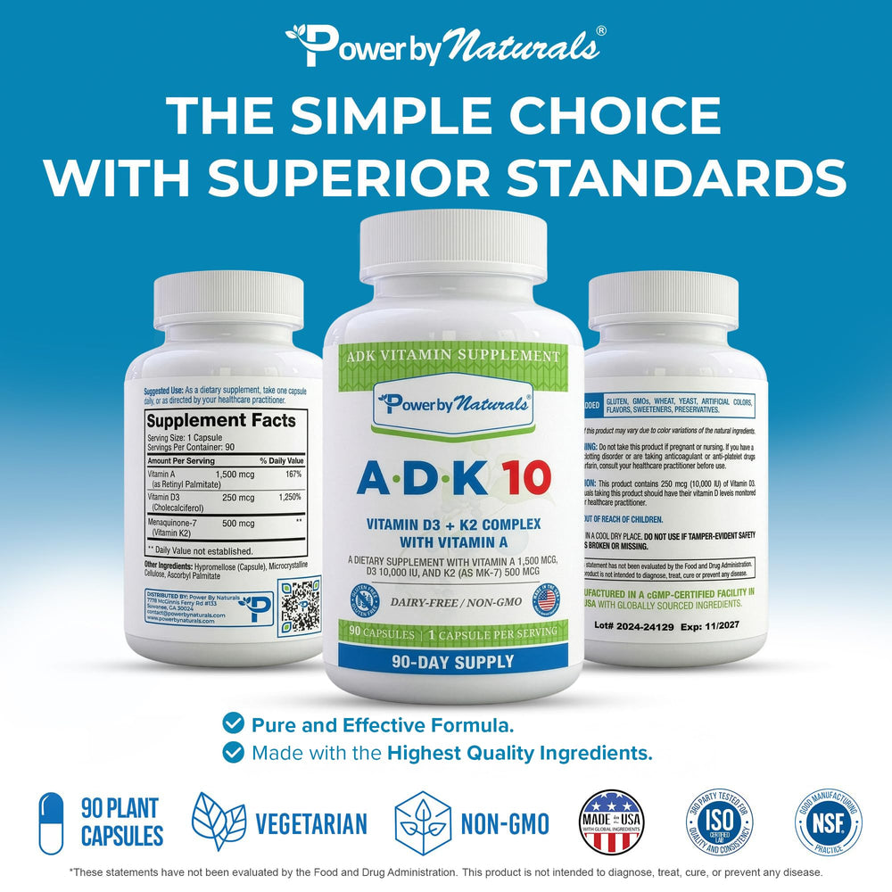 Power By Naturals ingredientes destacados MK‑7 D3 A, indica forma biodisponible