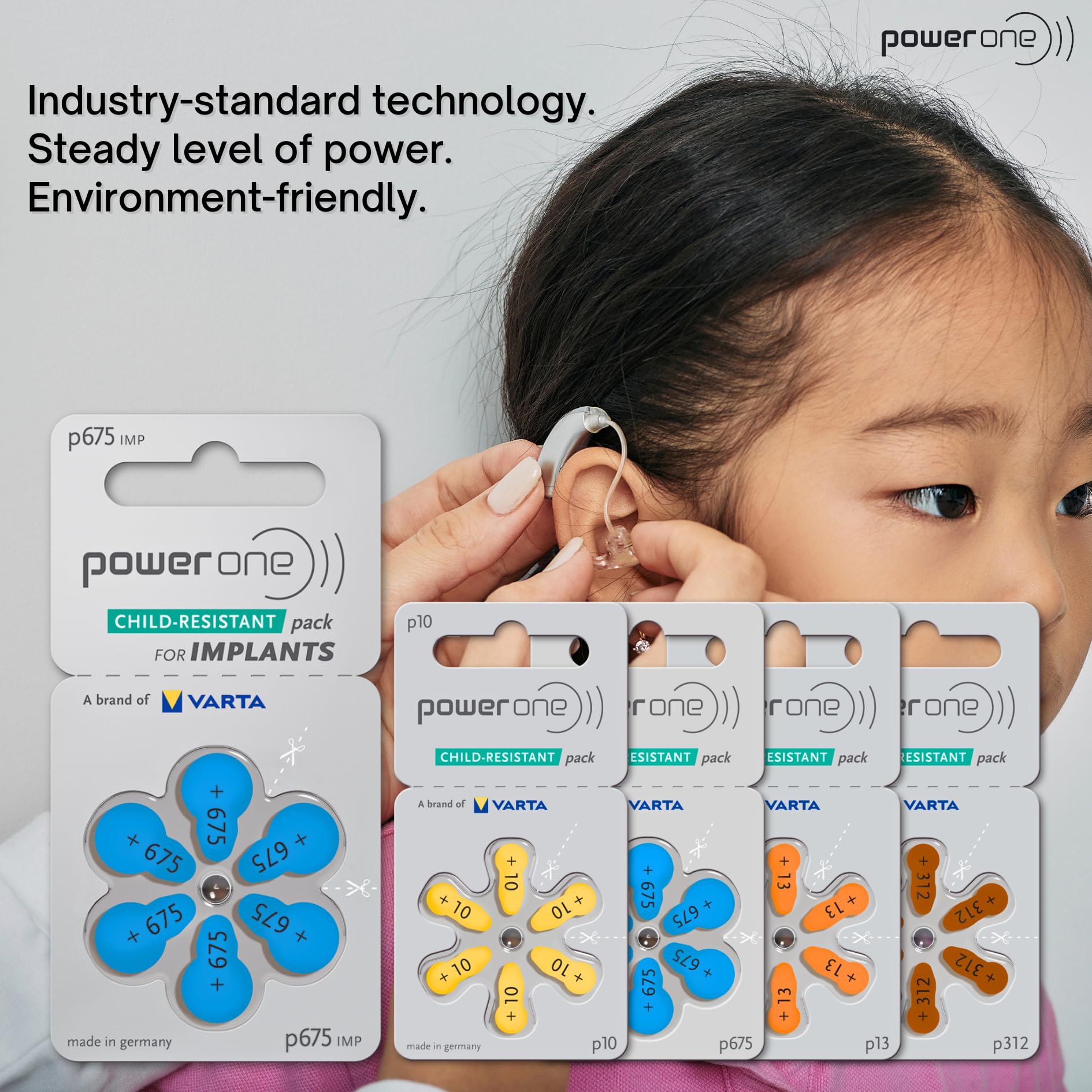 Power One ambiente de cuidado con pilas y estuche, almacenamiento seguro