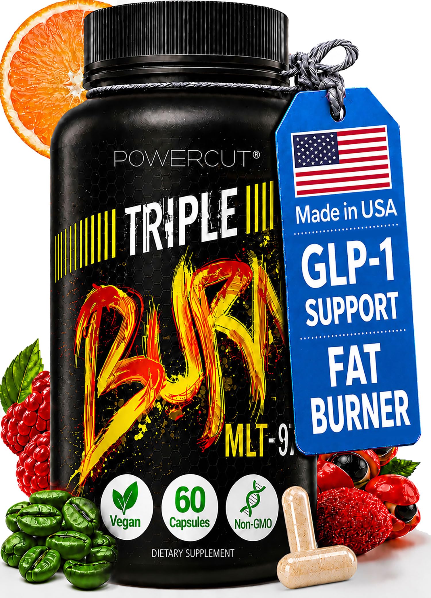 powercut boca botella Triple Burn vista frontal y beneficios