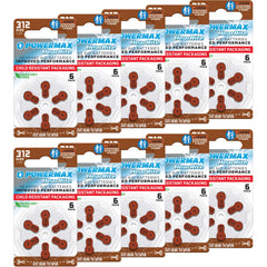 Powermax pack frontal mostrando 60 pilas 312 y envase útil