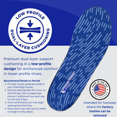 PowerStep colocada dentro de zapatilla deportiva para comodidad al correr