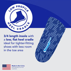 PowerStep plantilla colocada en zapato de vestir para ajuste perfil bajo