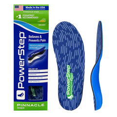 PowerStep vista frontal del empaque mostrando beneficios y tallas