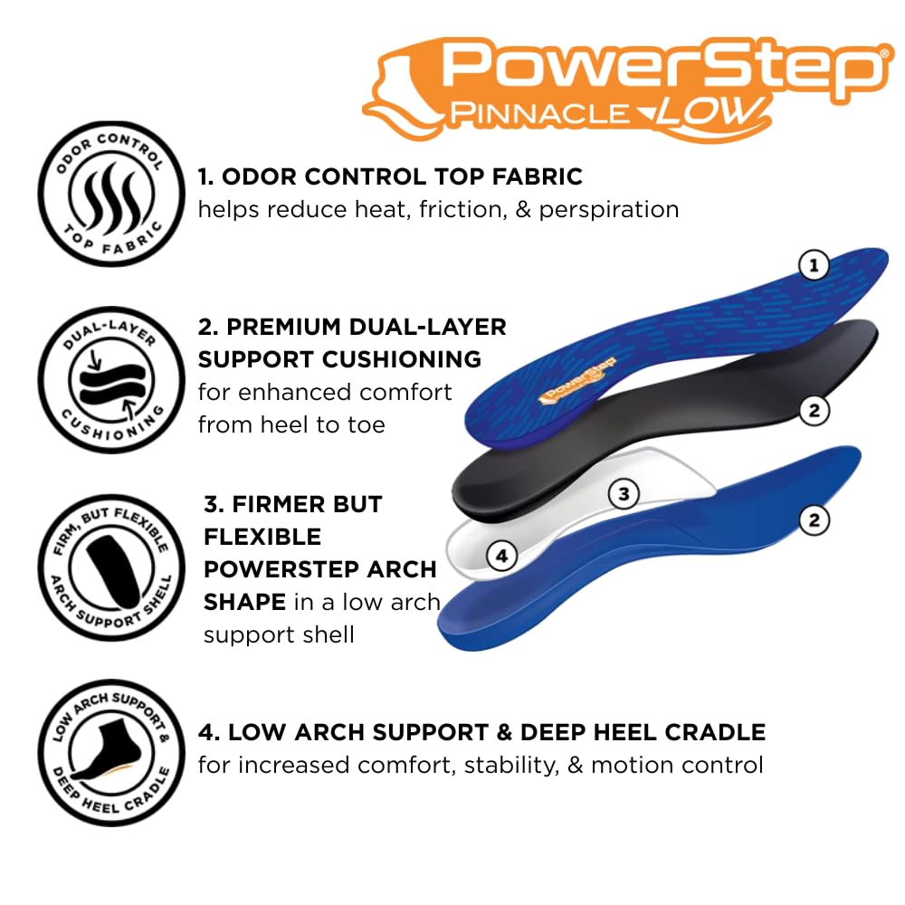 PowerStep Pinnacle Low enfoque en la copa del talón que estabiliza y reduce movimiento excesivo