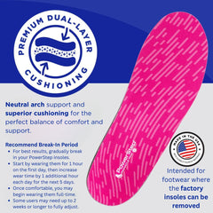 PowerStep Pinnacle Pink comparación de talla junto a regla mostrando ajuste exacto