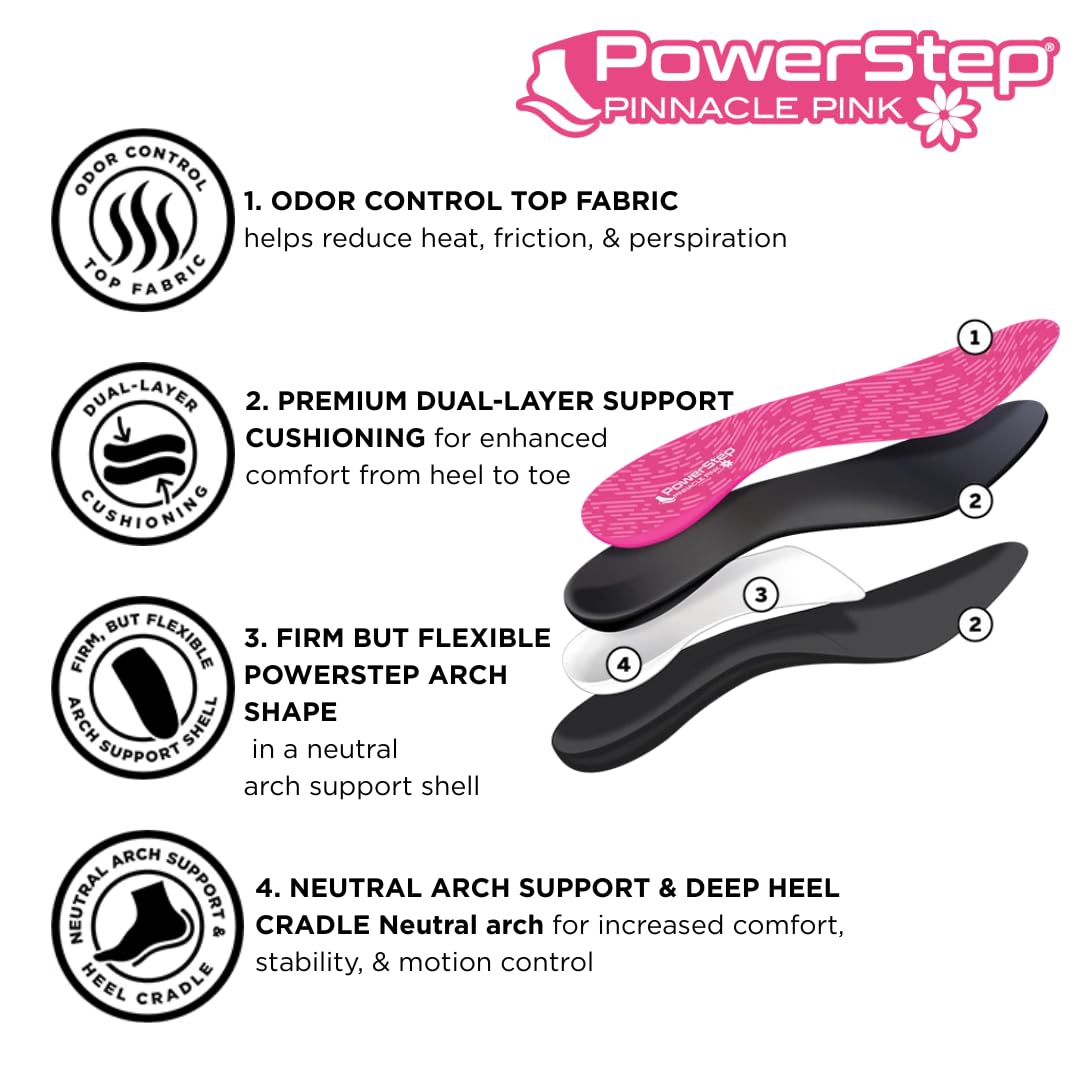 PowerStep Pinnacle Pink instalada en zapato deportivo demostrando ajuste cómodo