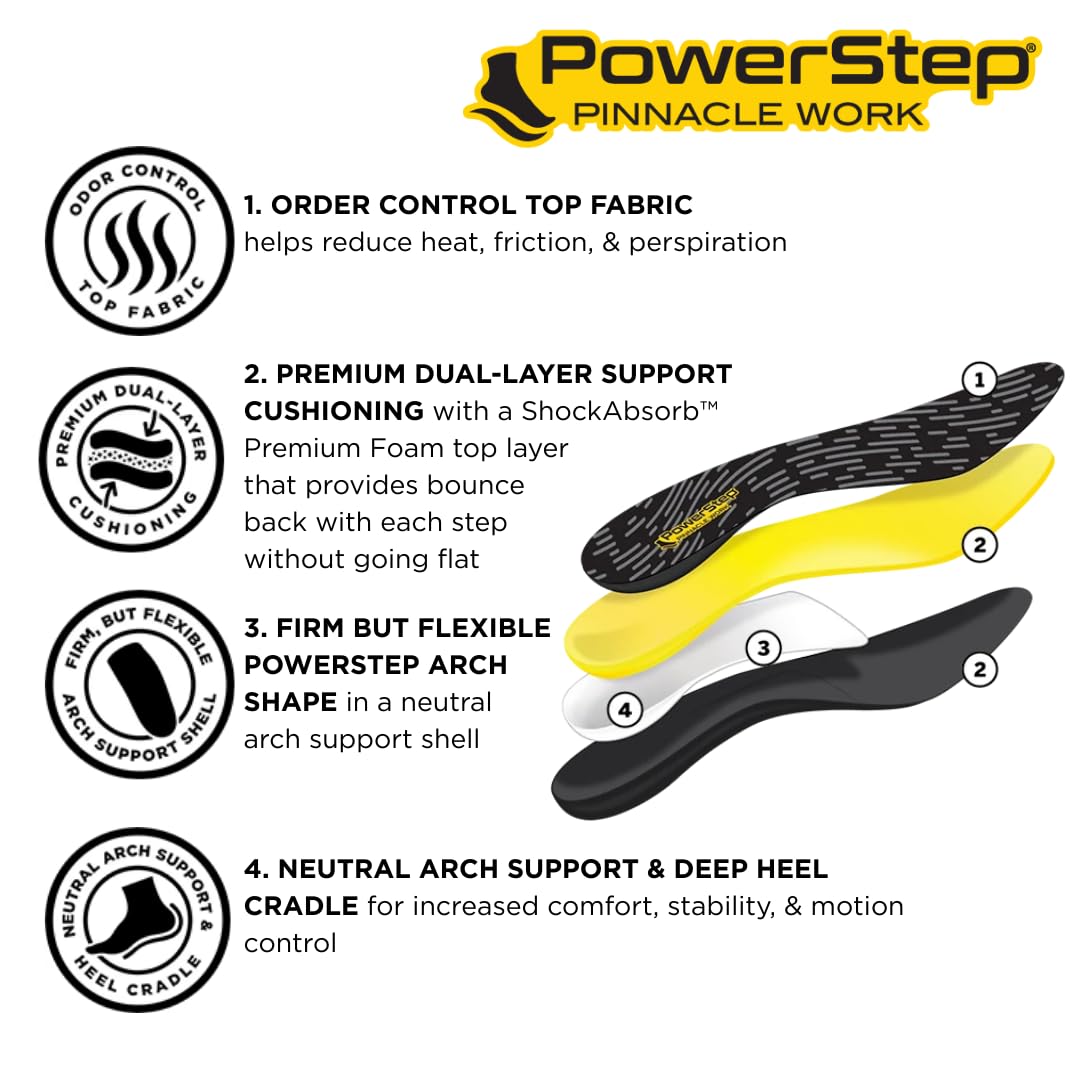 PowerStep Pinnacle Work inserted en bota de trabajo demostrando ajuste y estabilidad