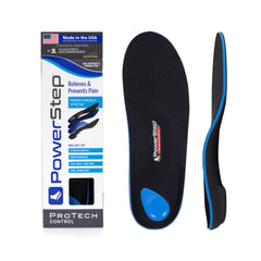 PowerStep ProTech vista frontal en empaque mostrando soporte y confort