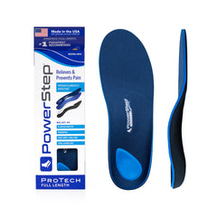 PowerStep ProTech vista frontal del empacado mostrando soporte y confort