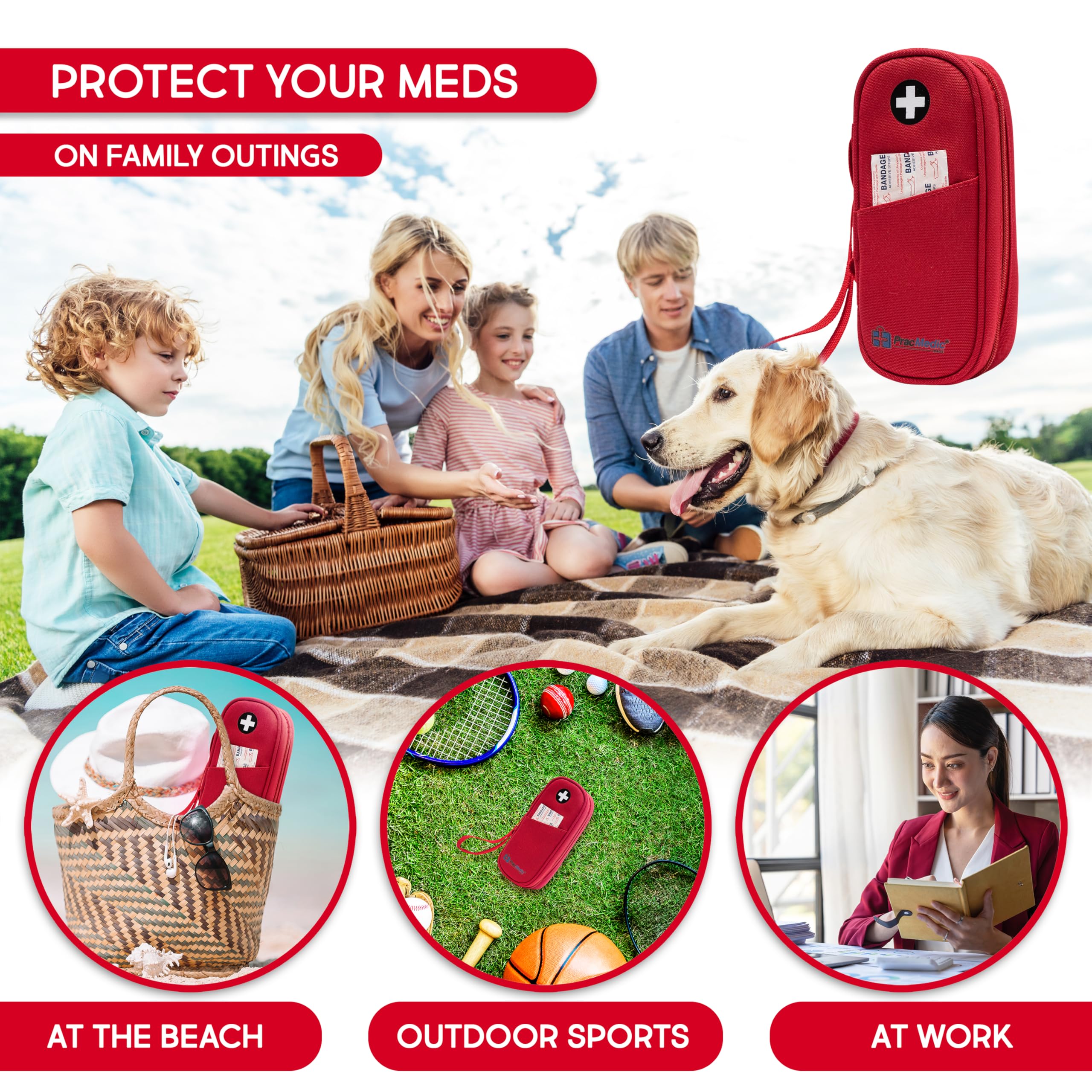 PRAC MEDIC BAGS funda roja en excursión para medicación accesible