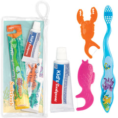 Practicon FlosSeas kit frontal en estuche transparente mostrando contenido y organización