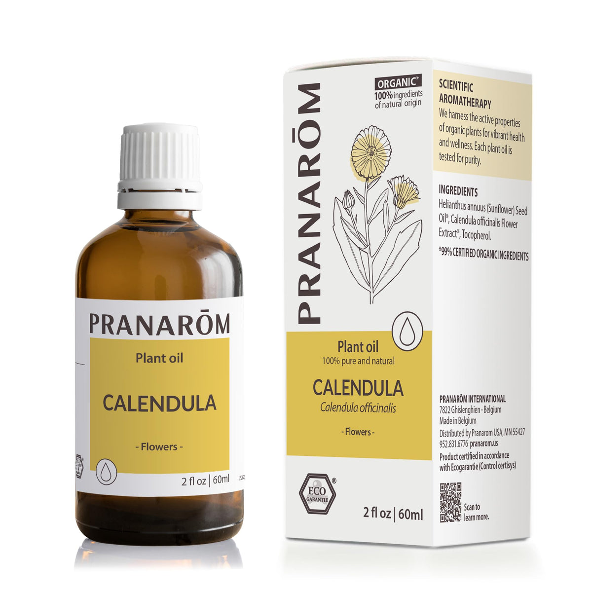 Pranarom botella frontal mostrando etiqueta orgánica y beneficio de pureza