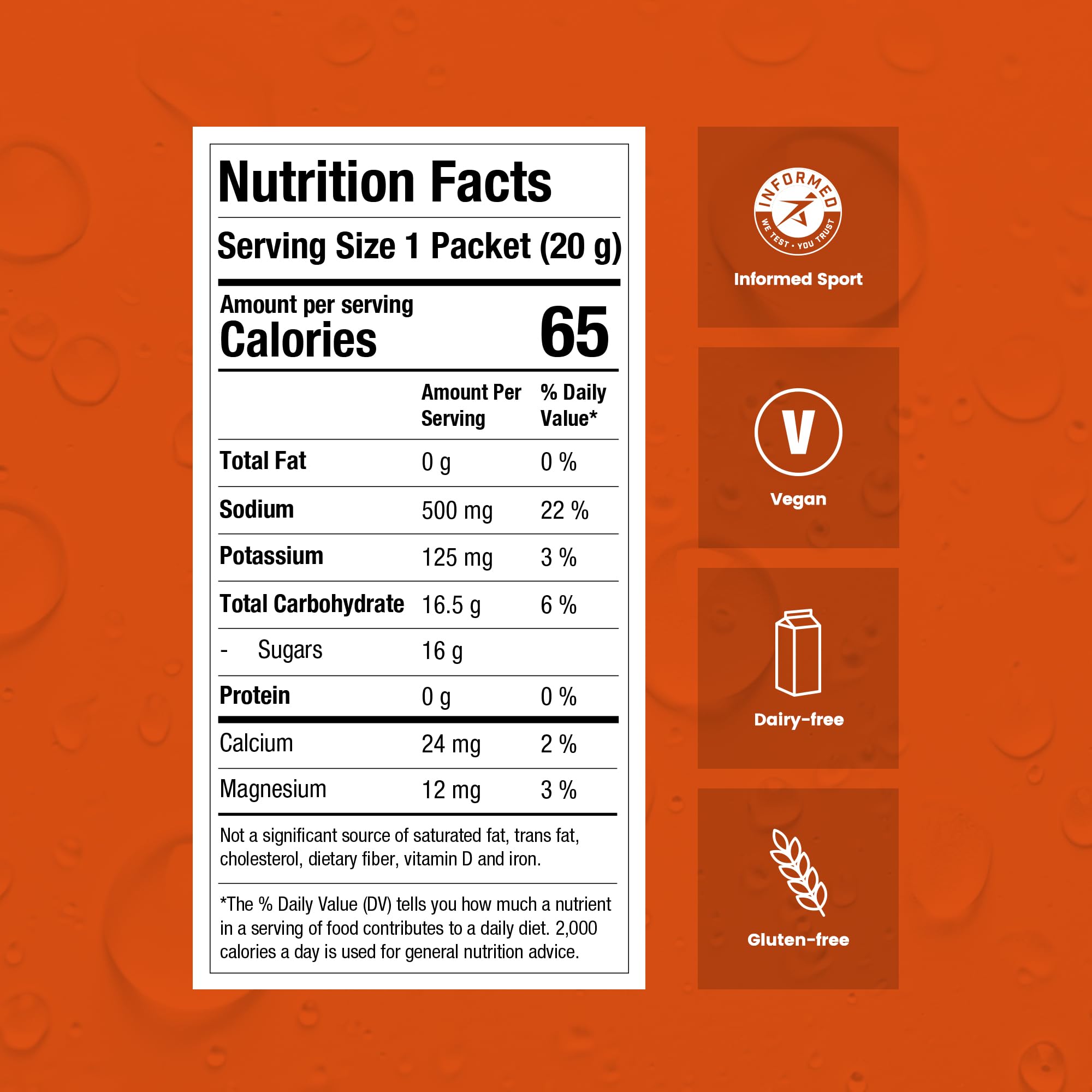 Precision Hydration etiqueta con información nutricional y pruebas antidopaje visibles