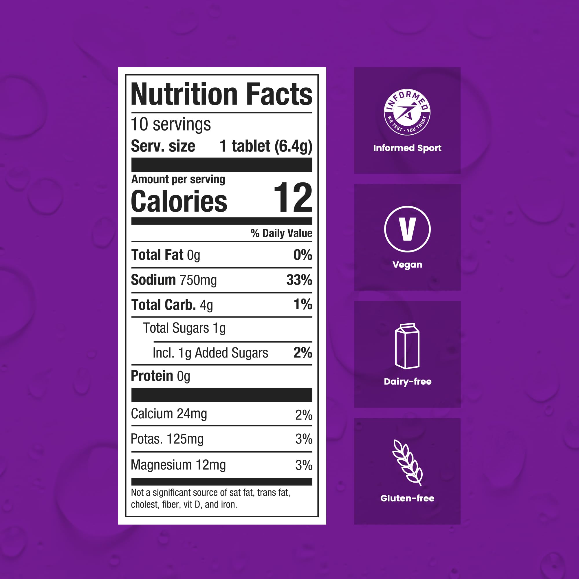 Precision Hydration etiqueta con información nutricional y pruebas de lote independentes