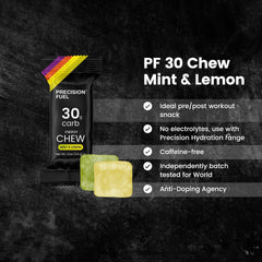 Precision Hydration atleta tomando PF30 Chew durante carrera para reponer energía efectiva