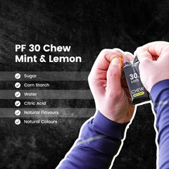 Precision Hydration etiqueta de ingredientes de PF30 Chew mostrando composición sin artificiales