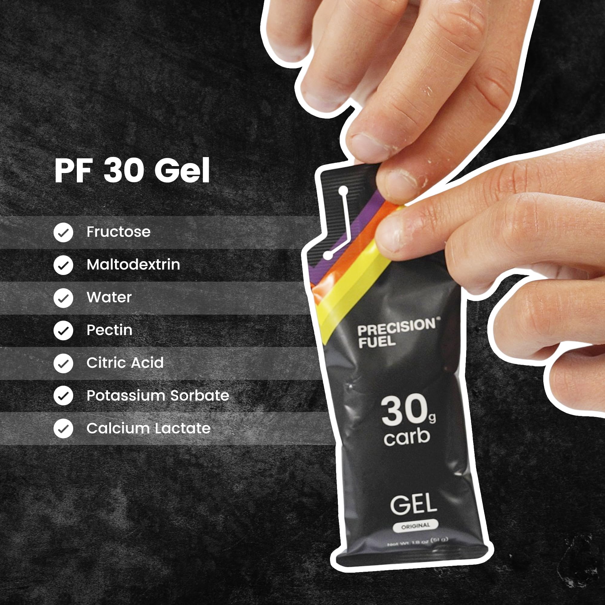 Precision Hydration atleta tomando gel durante carrera para reponer energía